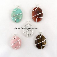Mix Gemstones Cage Wrapped Oval Pendant